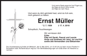 Traueranzeige von Ernst Müller von Dinkelsbühl/ Feuchtwangen