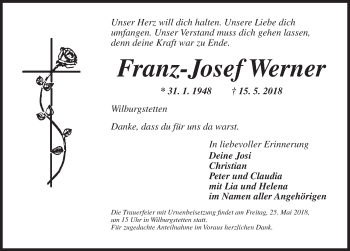 Traueranzeige von Franz-Josef Werner von Dinkelsbuhl/ Feuchtwangen
