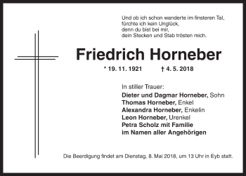 Traueranzeige von Friedrich Horneber von Ansbach