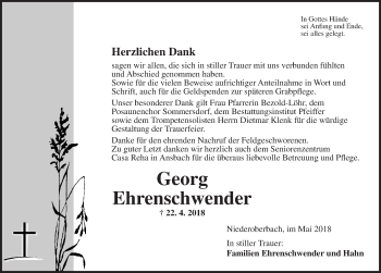 Traueranzeige von Georg Ehrenschwender von Ansbach