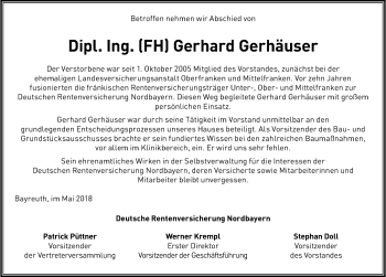 Traueranzeige von Gerhard Gerhäuser von Neustadt/ Scheinfeld/ Uffenheim