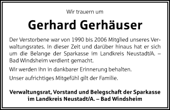 Traueranzeige von Gerhard Gerhäuser von Neustadt/ Scheinfeld/ Uffenheim