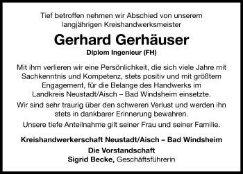 Traueranzeige von Gerhard Gerhäuser von Neustadt/ Scheinfeld/ Uffenheim