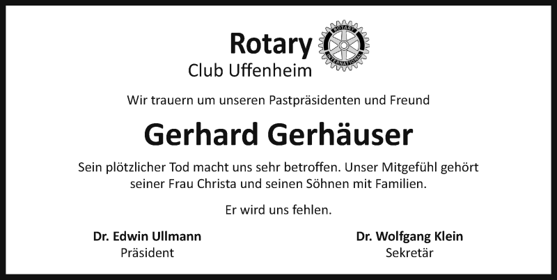  Traueranzeige für Gerhard Gerhäuser vom 03.05.2018 aus Neustadt/ Scheinfeld/ Uffenheim