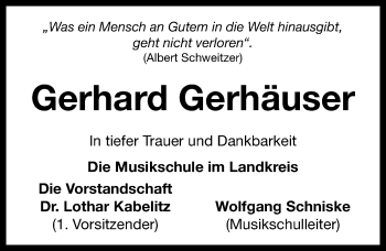 Traueranzeige von Gerhard Gerhäuser von Neustadt/ Scheinfeld/ Uffenheim