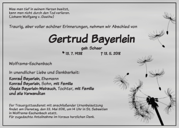 Traueranzeige von Gertrud Bayerlein von Ansbach