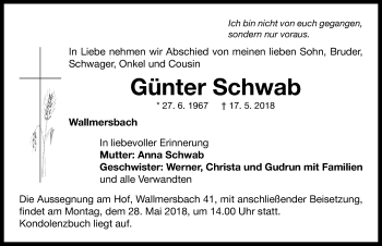 Traueranzeige von Günter Schwab von Neustadt/ Scheinfeld/ Uffenheim