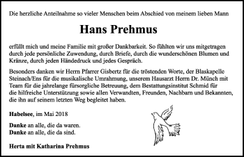 Traueranzeige von Hans Prehmus von Neustadt/ Scheinfeld/ Uffenheim