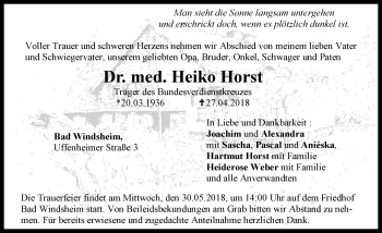 Traueranzeige von Heiko Horst von Neustadt/ Scheinfeld/ Uffenheim