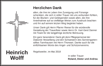 Traueranzeige von Heinrich Wolff von Dinkelsbühl/ Feuchtwangen