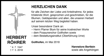 Traueranzeige von Herbert Röhrer von Neustadt/ Scheinfeld/ Uffenheim