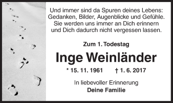 Traueranzeige von Inge Weinländer von Dinkelsbühl/ Feuchtwangen