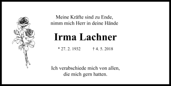 Traueranzeige von Irma Lachner von Rothenburg