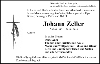 Traueranzeige von Johann Zeller von Ansbach