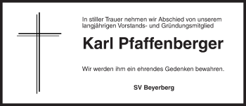 Traueranzeige von Karl Pfaffenberger von Dinkelsbuhl/ Feuchtwangen