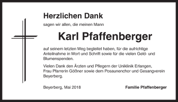 Traueranzeige von Karl Pfaffenberger von Dinkelsbühl/ Feuchtwangen