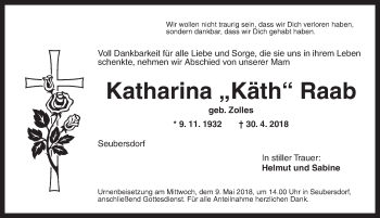 Traueranzeige von Katharina Raab von Ansbach