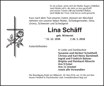 Traueranzeige von Lina Schäff von Ansbach