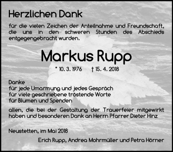 Traueranzeige von Markus Rupp von Ansbach