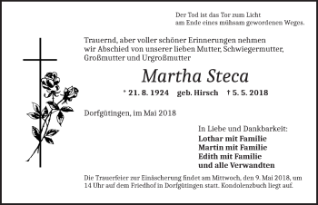 Traueranzeige von Martha Steca von Dinkelsbühl/ Feuchtwangen