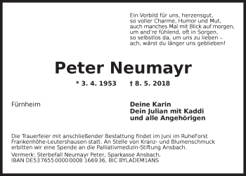 Traueranzeige von Peter Neumayr von Dinkelsbühl/ Feuchtwangen