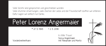 Traueranzeige von Peter Lorenz Angermaier von Dinkelsbühl/ Feuchtwangen