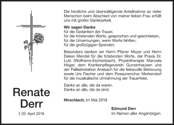 Traueranzeige von Renate Derr von Ansbach