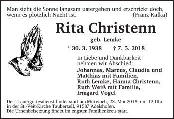 Traueranzeige von Rita Christenn von Gesamtausgabe