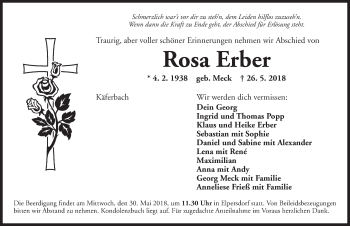 Traueranzeige von Rosa Erber von Ansbach