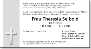 Traueranzeige von Theresia Seibold von Ansbach