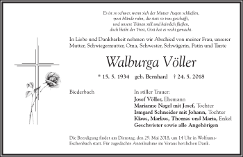 Traueranzeige von Walburga Völler von Ansbach