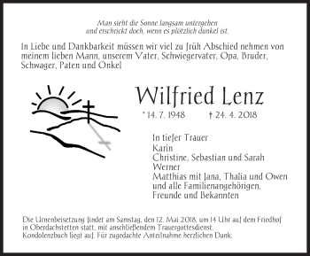 Traueranzeige von Wilfried Lenz von Ansbach