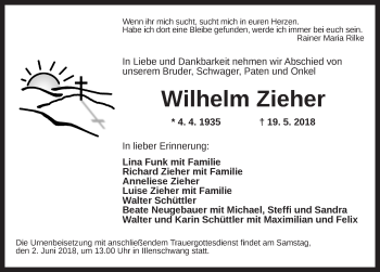 Traueranzeige von Wilhelm Zieher von Dinkelsbühl/ Feuchtwangen