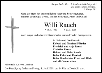 Traueranzeige von Willi Rauch von Gesamtausgabe