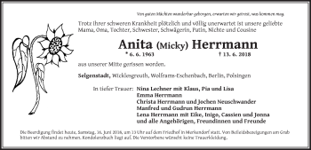 Traueranzeige von Anita Herrmann von Ansbach