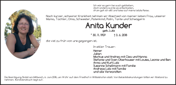 Traueranzeige von Anita Kunder von Dinkelsbühl/ Feuchtwangen