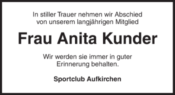 Traueranzeige von Anita Kunder von Dinkelsbuhl/ Feuchtwangen