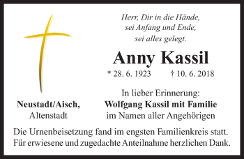 Traueranzeige von Anny Kassil von Neustadt/ Scheinfeld/ Uffenheim