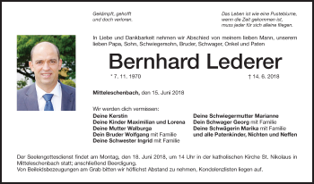 Traueranzeige von Bernhard Lederer von Ansbach