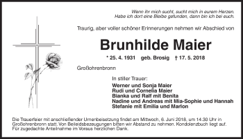 Traueranzeige von Brunhilde Maier von Dinkelsbühl/ Feuchtwangen