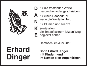 Traueranzeige von Erhard Dinger von Dinkelsbühl/ Feuchtwangen