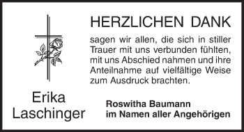 Traueranzeige von Erika Laschinger von Dinkelsbühl/ Feuchtwangen