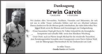 Traueranzeige von Erwin Gareis von Neustadt/ Scheinfeld/ Uffenheim