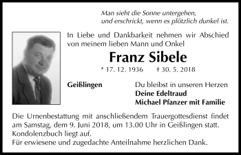 Traueranzeige von Franz Sibele von Neustadt/ Scheinfeld/ Uffenheim