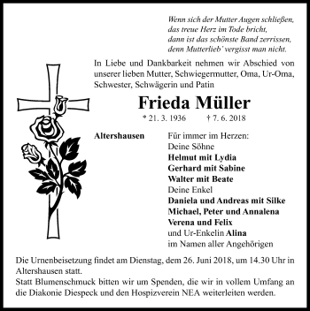 Traueranzeige von Frieda Müller von Neustadt/ Scheinfeld/ Uffenheim