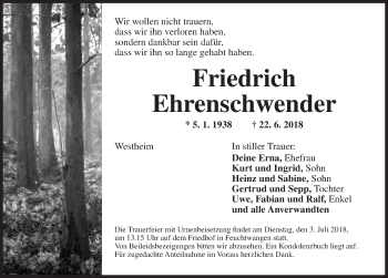 Traueranzeige von Friedrich Ehrenschwender von Dinkelsbühl/ Feuchtwangen