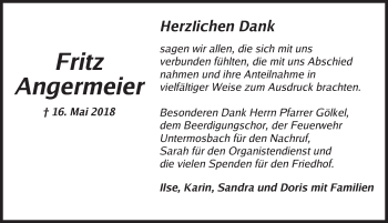 Traueranzeige von Fritz Angermeier von Dinkelsbuhl/ Feuchtwangen