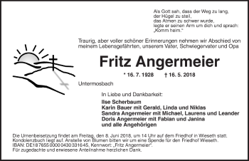 Traueranzeige von Fritz Angermeier von Dinkelsbuhl/ Feuchtwangen