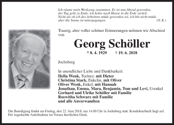 Traueranzeige von Georg Schöller von Ansbach