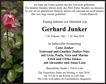 Traueranzeige von Gerhard Junker von Rothenburg